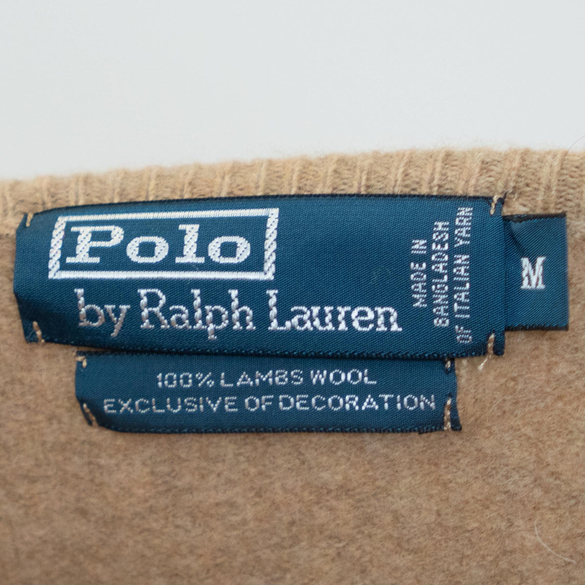 Vintage 90s Ralph Lauren Tan Lambswool Sweater - Petite Small | V Neck Preppy Knit Pullover