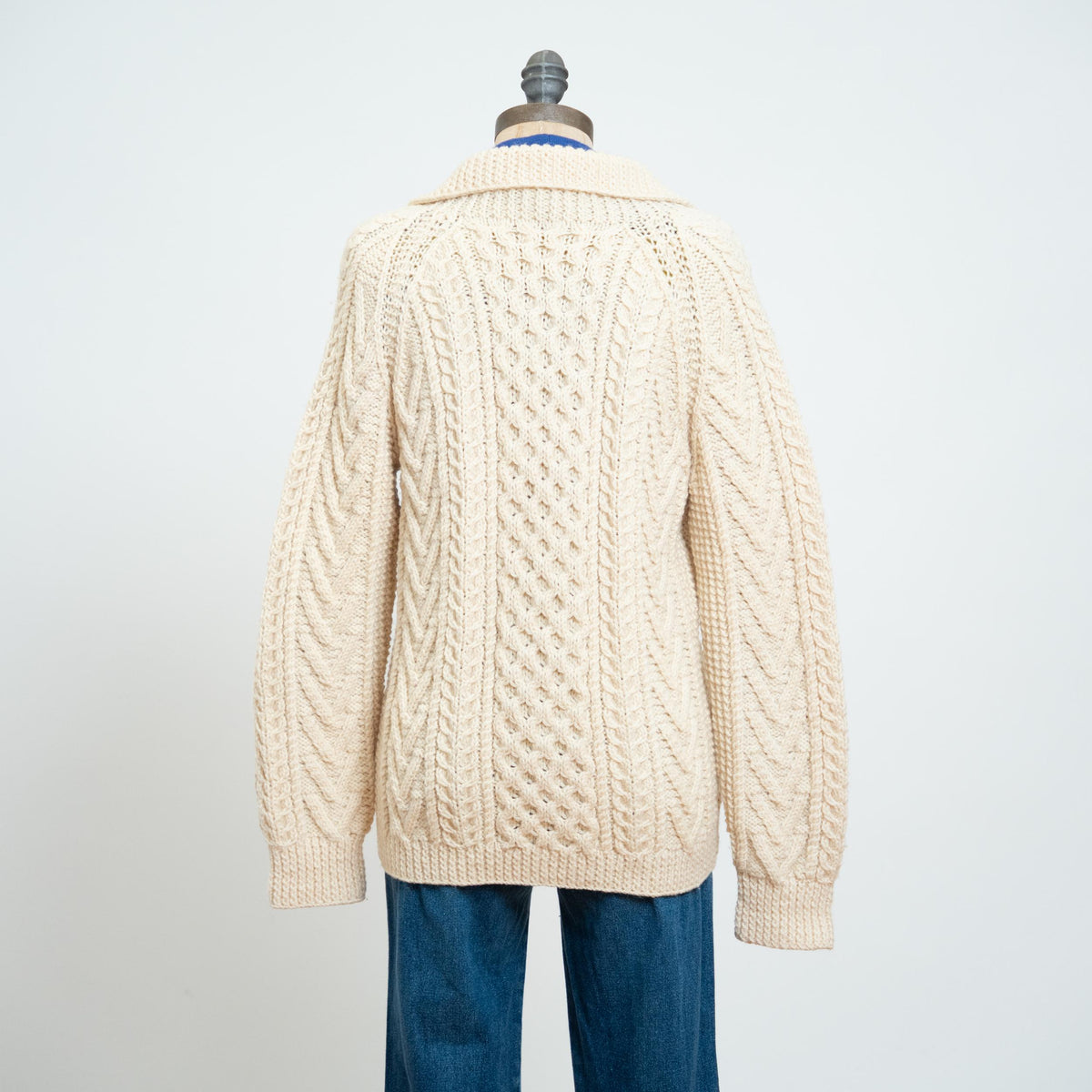 Vintage 70s/80s Cream Wool Cable Knit Cardigan - Small to Medium | Irish Button Up Fisherman Sweater
