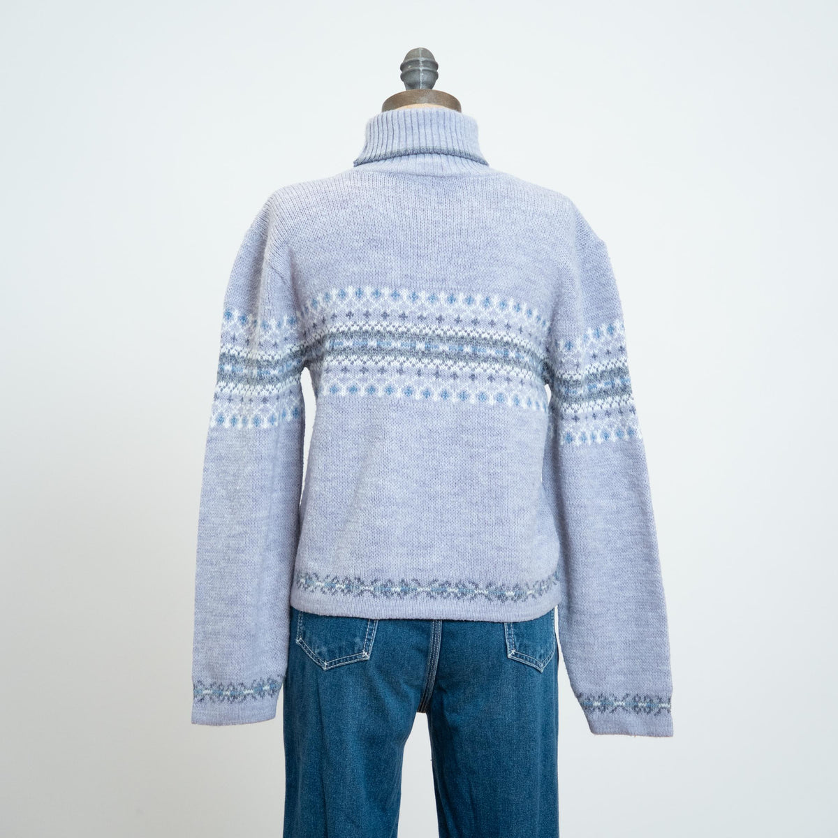 Vintage 90s Periwinkle Fair Isle Turtleneck Sweater - Medium | Pastel Nordic Knit Pullover