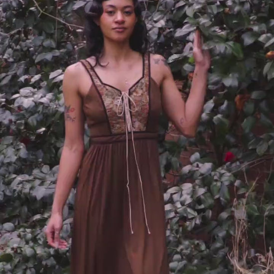 Vintage 70s Candi Jones Boho Brown Corset Maxi Dress - XS to Small