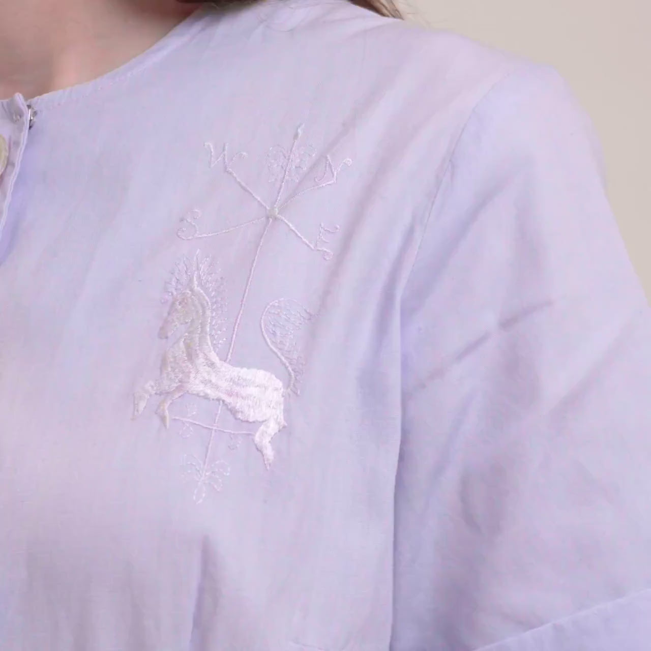 Vintage 40s 50s Pastel Purple Novelty Embroidered Horse Shirtdress - Medium