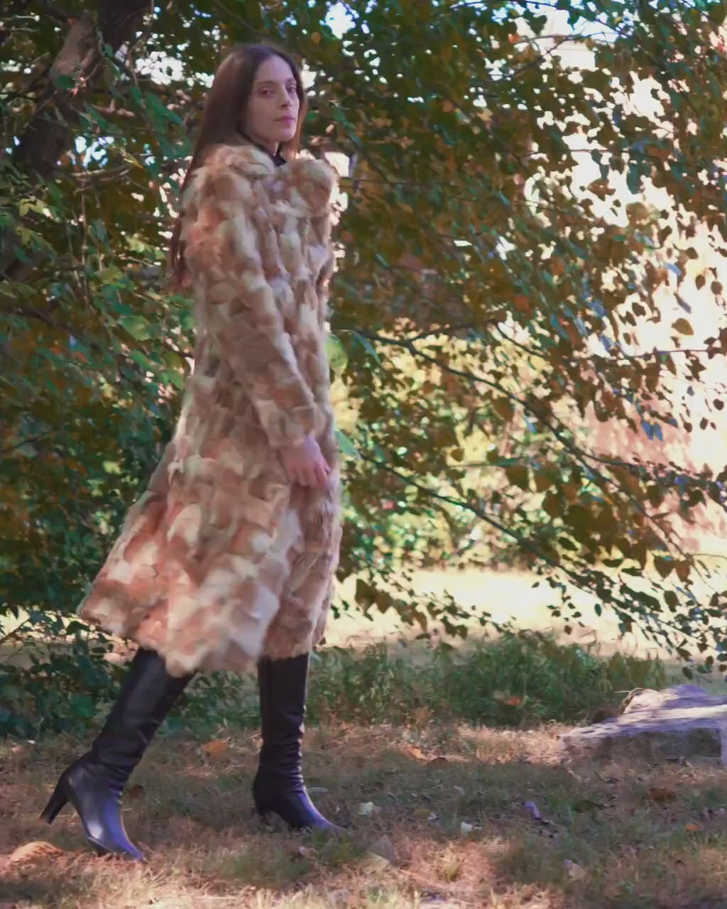 Vintage 60s 70s Mosaic Rabbit Fur Belted Coat, As Is - Small