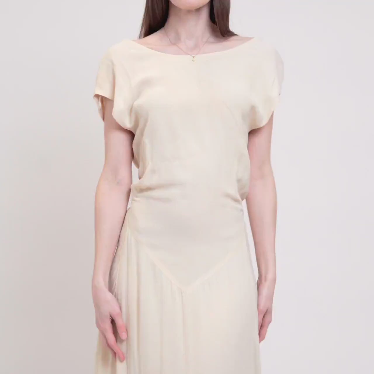 Vintage 1930s Cream Low Back Bias Cut Evening Gown - XS to Small