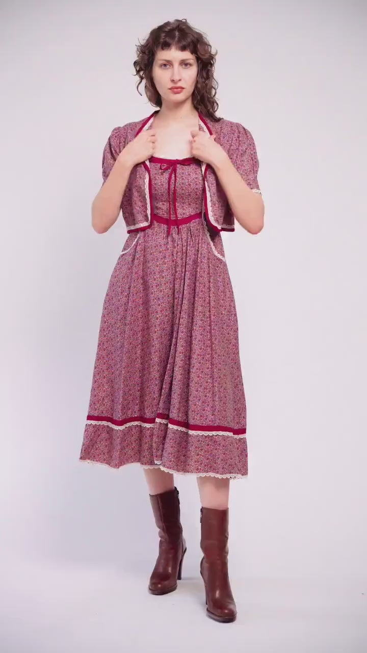 Vintage 70s Gunne Sax Calico Dress & Bolero Jacket - Medium