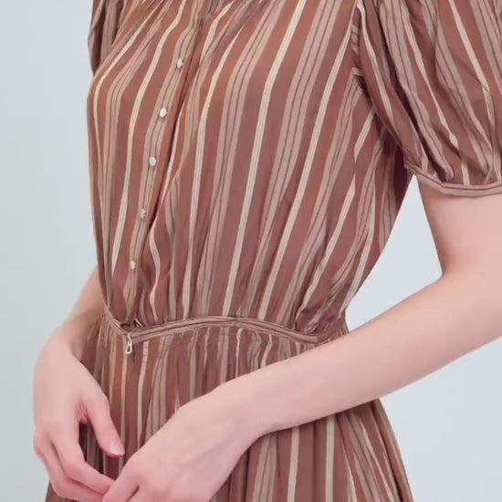 Vintage 1930s Fashion Originators Guild Brown Striped Maxi Day Dress, As Is - Small