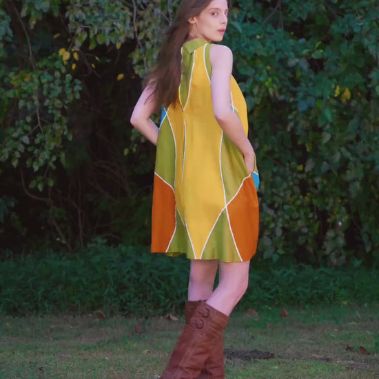 Vintage 60s 70s Mod Geometric Tent Dress - Small
