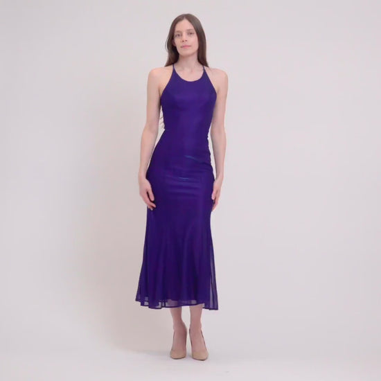 Vintage 90s Royal Purple Iridescent Backless Gown - XS to Small