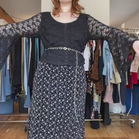 Vintage Y2K Black Lace Angel Sleeve Butterfly Top - Extra Large