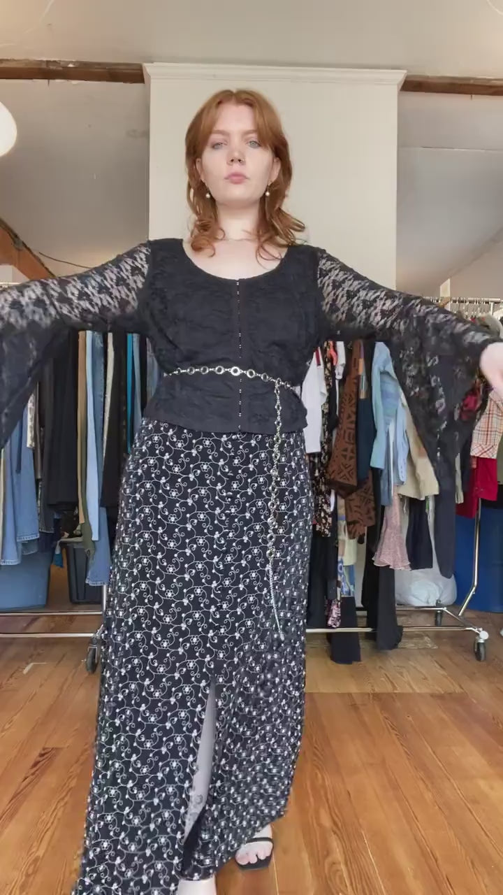 Vintage Y2K Black Lace Angel Sleeve Butterfly Top - Extra Large