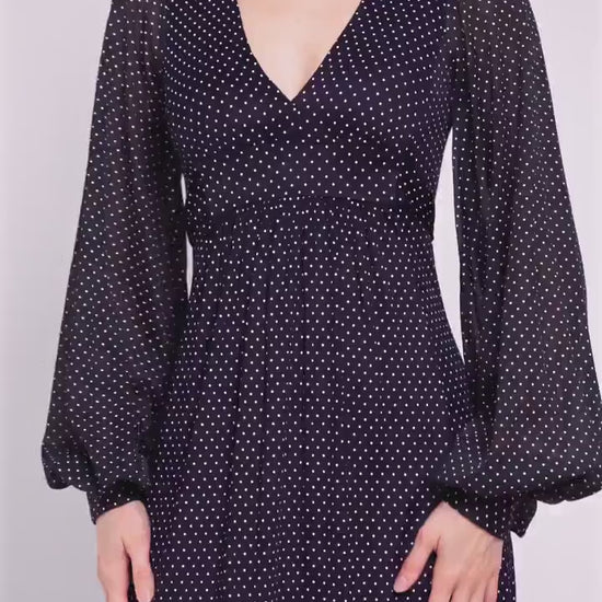 Vintage 70s Black & White Swiss Dot Balloon Sleeve Maxi Dress - Extra Small