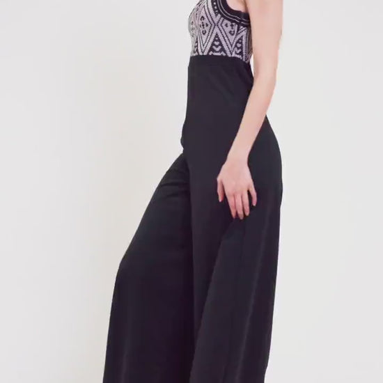 Vintage 70s Black & Silver Lurex Bell Bottom Jumpsuit - Small