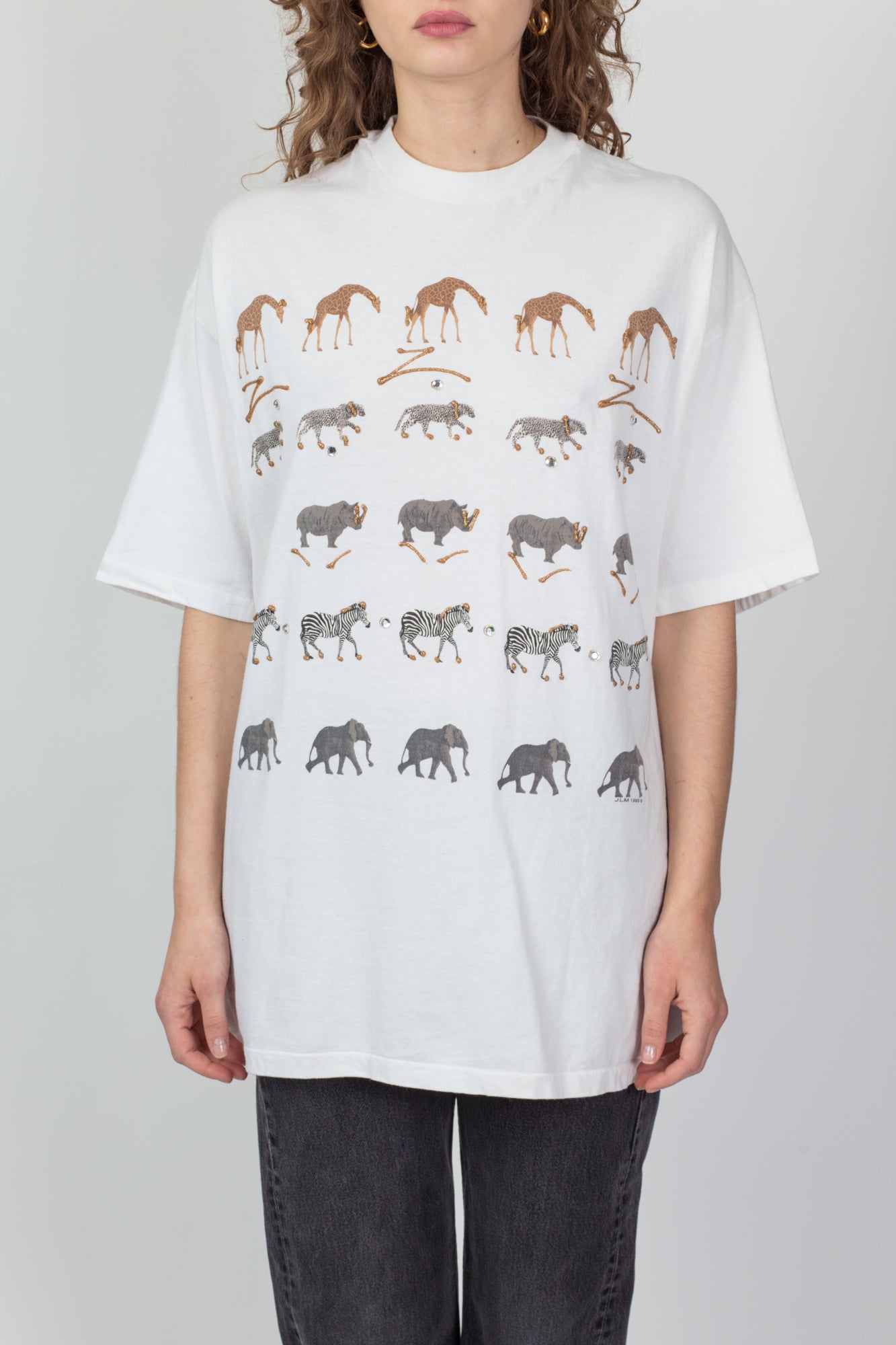 90s African Animal Puff Paint T Shirt - Men's XL, Women's XXL