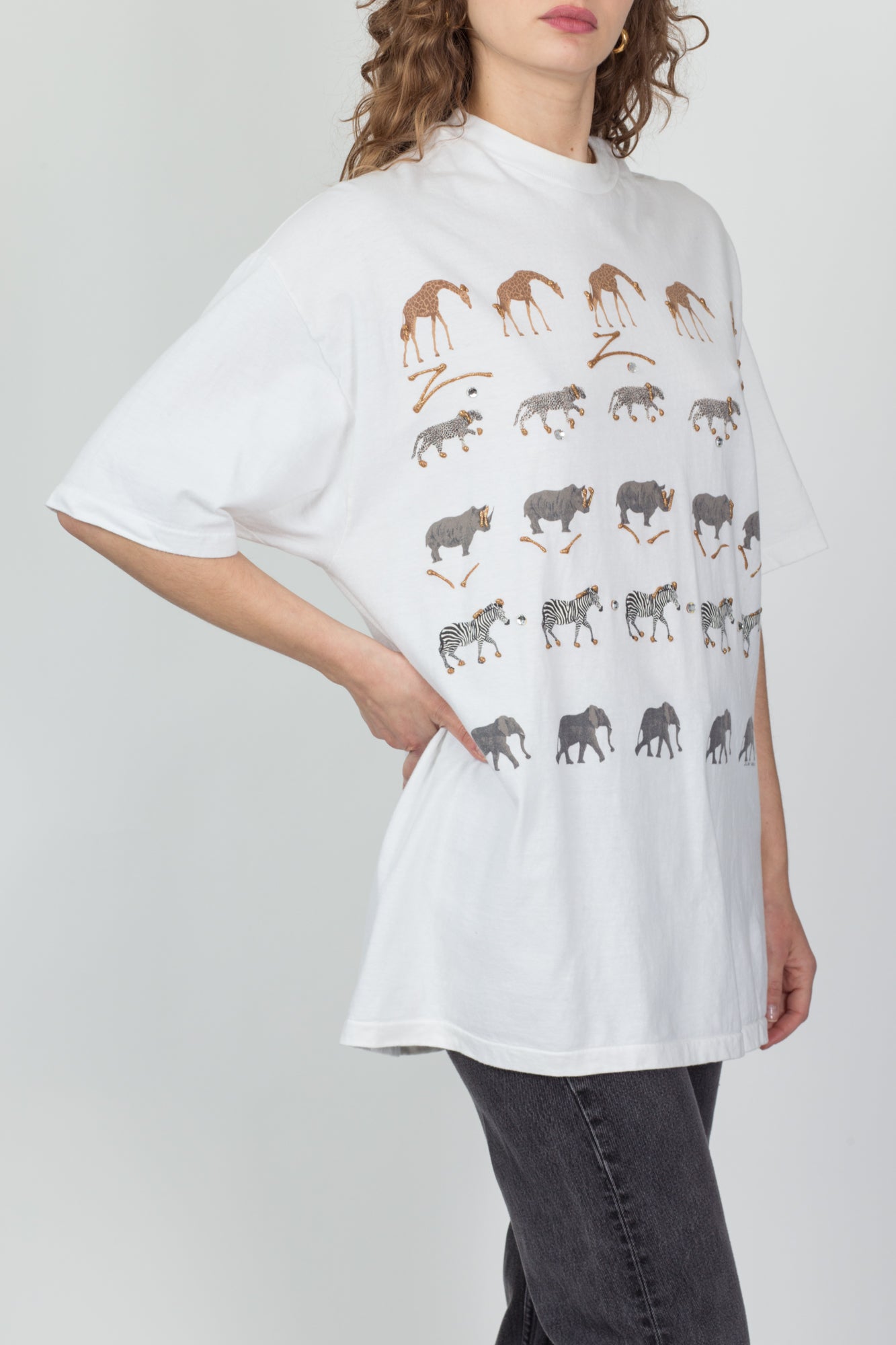 90s African Animal Puff Paint T Shirt - Men's XL, Women's XXL