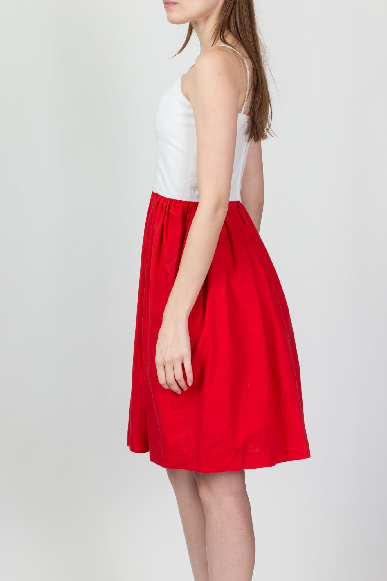 60s Red & White Pocket Day Dress - Petite XS
