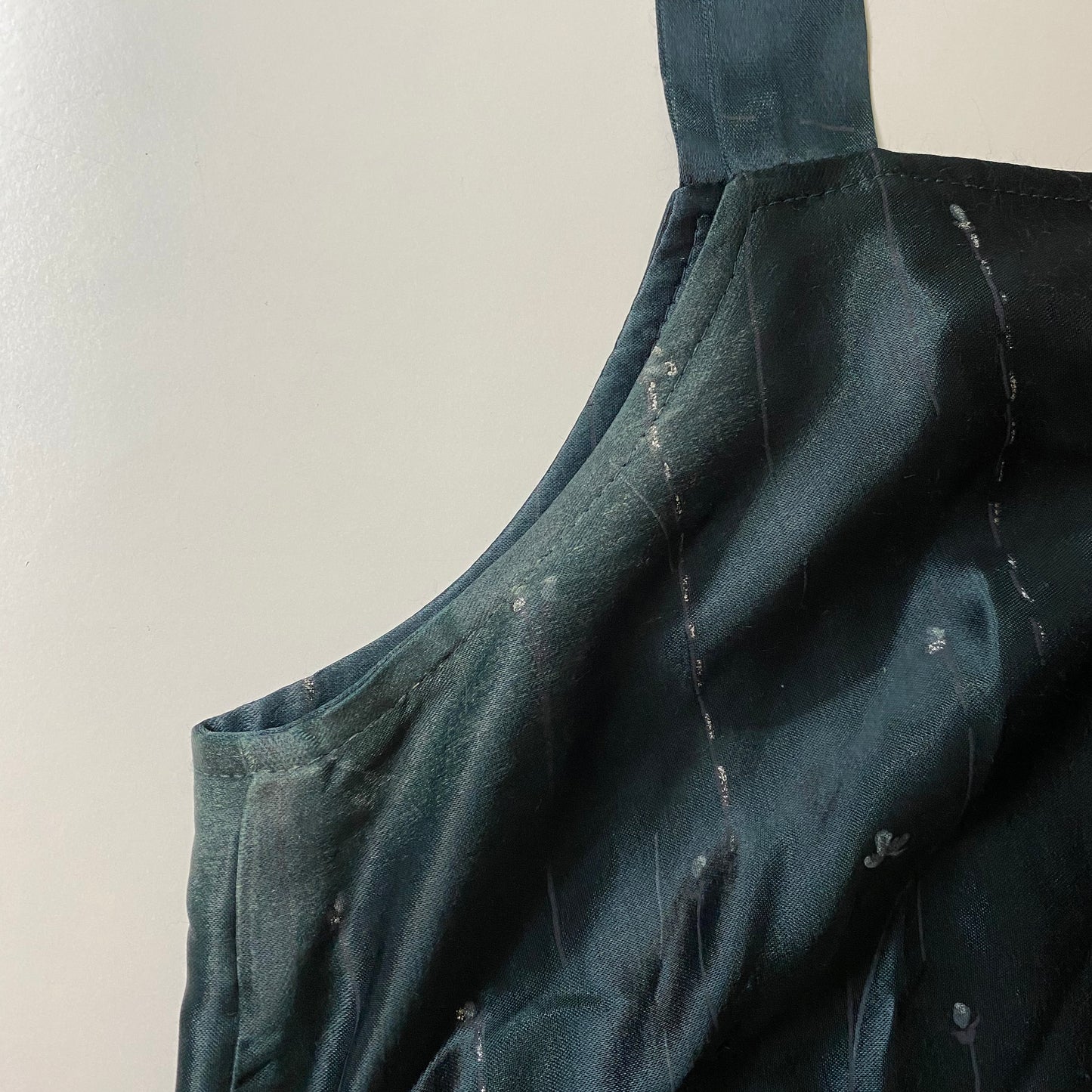 90s Dark Emerald Floral Satin Midi Dress, As Is - Small