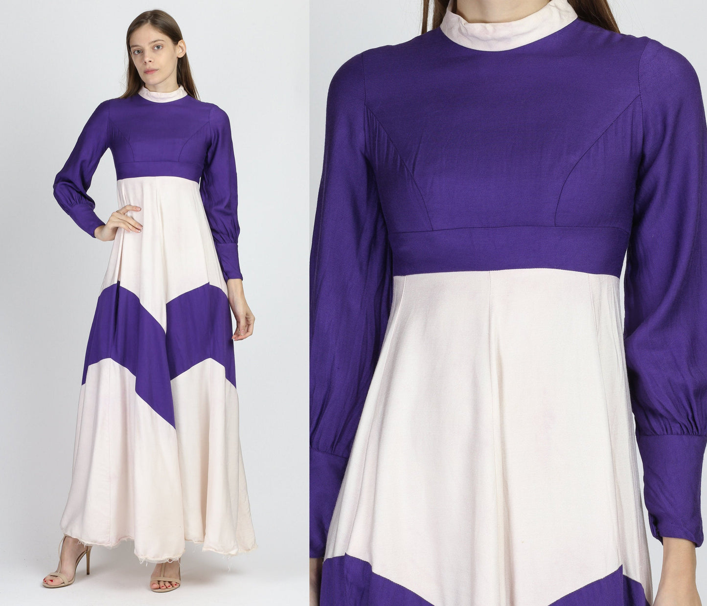 60s 70s Purple White Space Age Maxi Dress - XXS