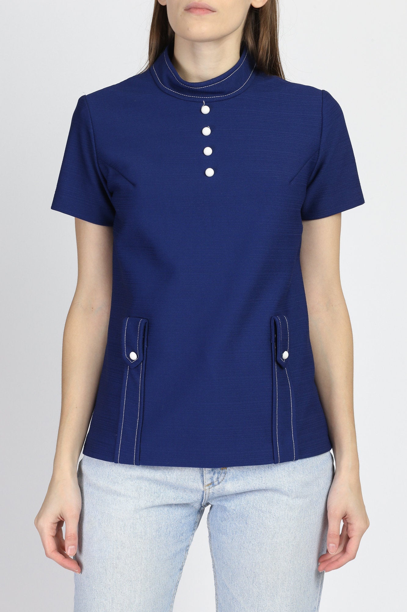 70s Mod Navy Blue Top - Small