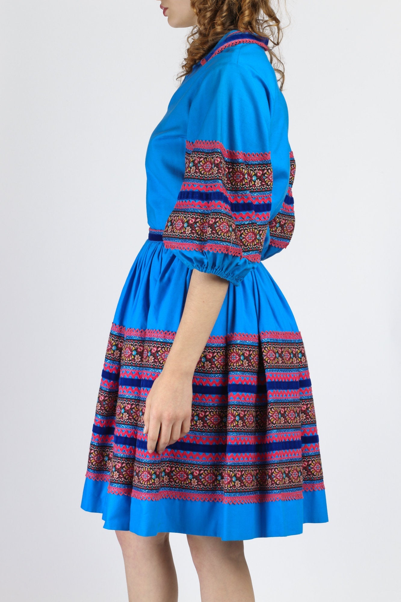 1960s Desert Flower Blue Patio Skirt Set - Medium