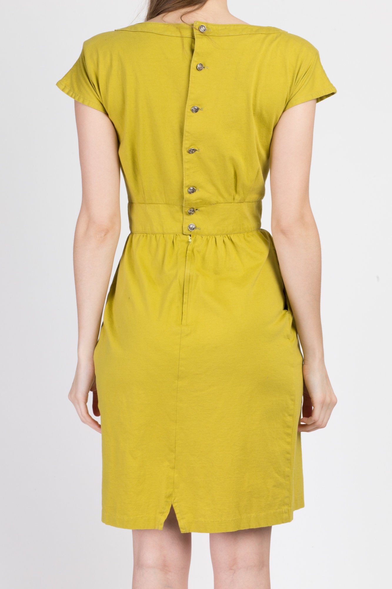 80s Chartreuse Mini Fitted Waist Sheath Dress - Small