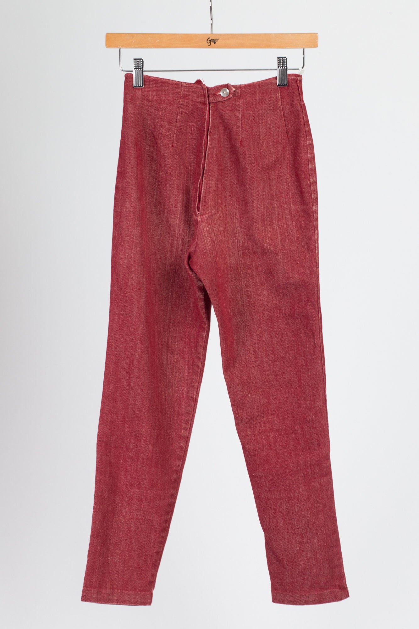 70s 80s Red High Waist Skinny Jeans - XXS