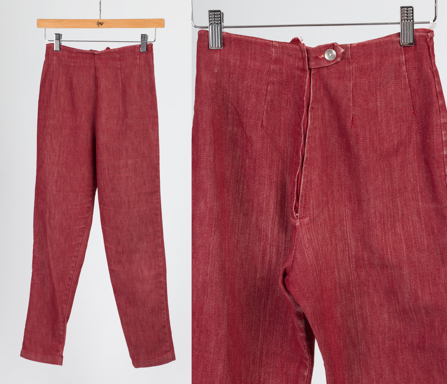 70s 80s Red High Waist Skinny Jeans - XXS
