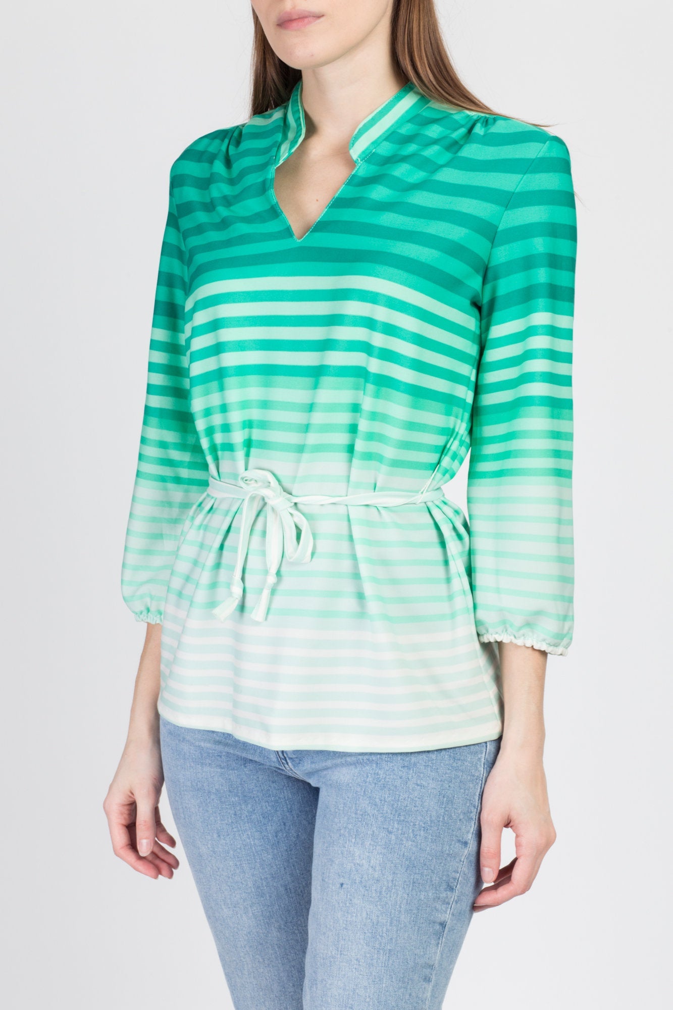 70s Mod Green Ombre Striped Top - Large