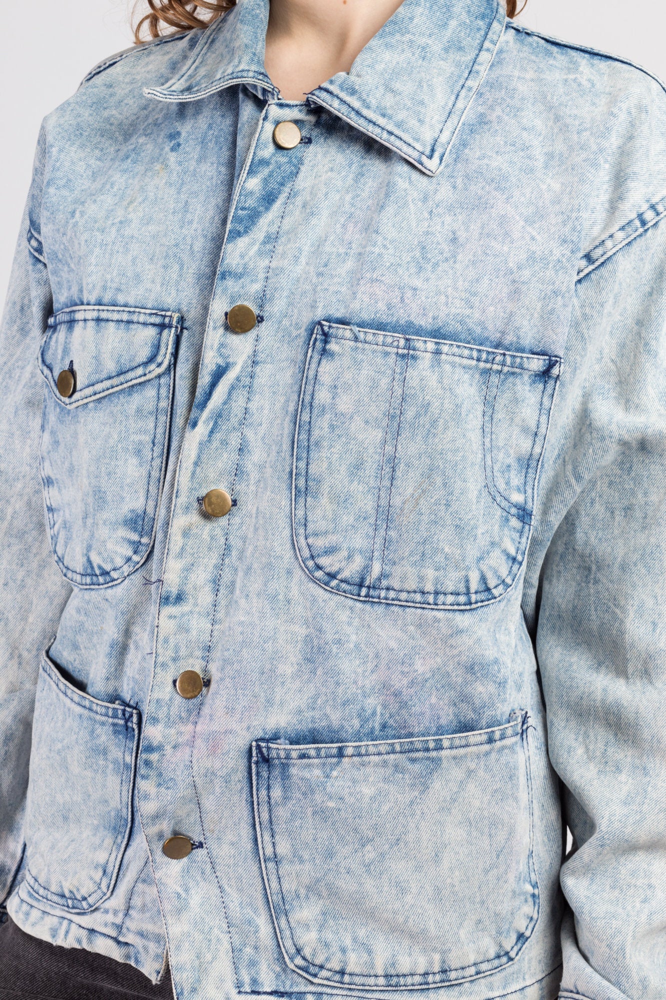 80s Acid Wash Butterfly Painted Denim Jacket - Small