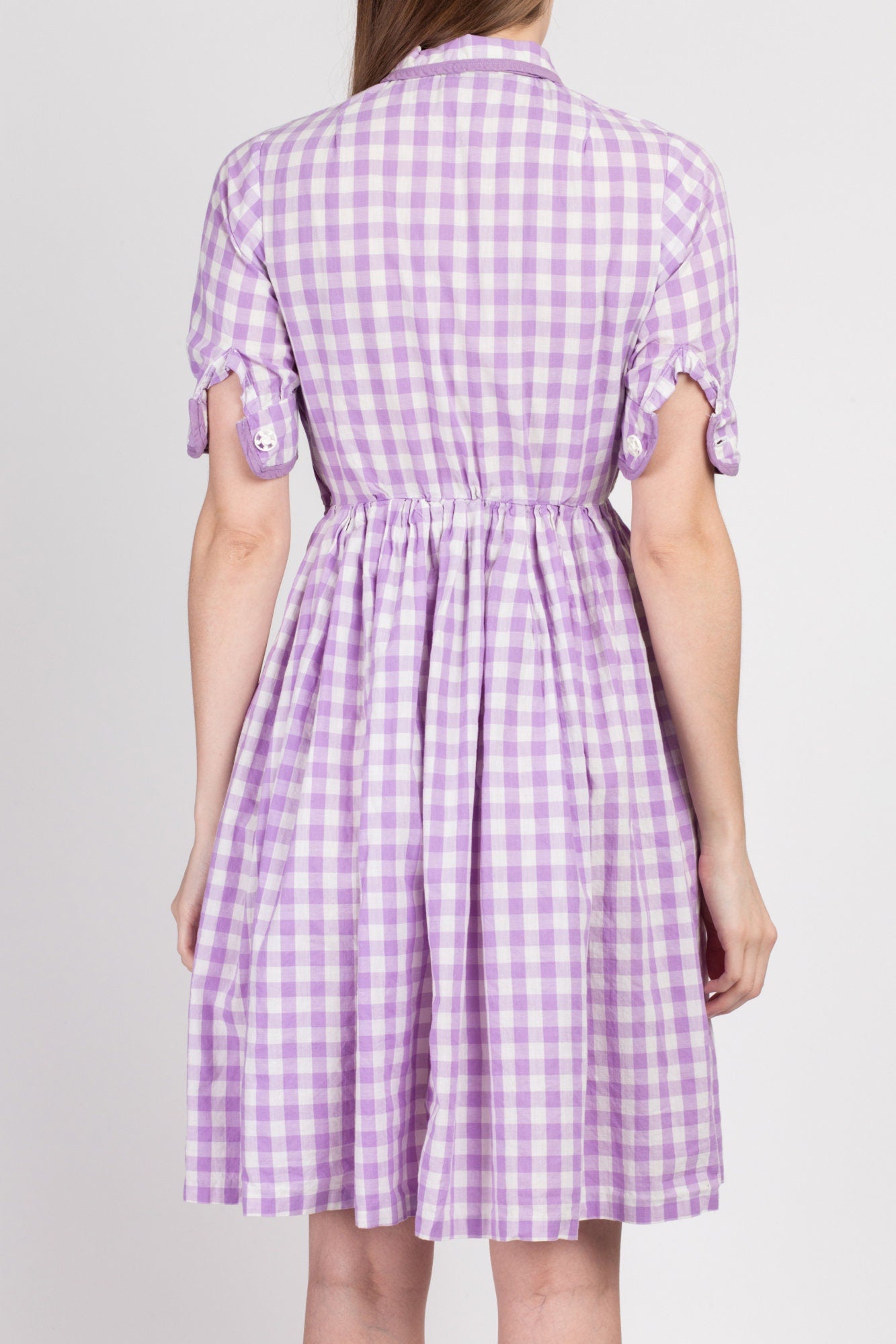 Vintage 1940s Purple Gingham Checkered Day Dress - Petite XS 