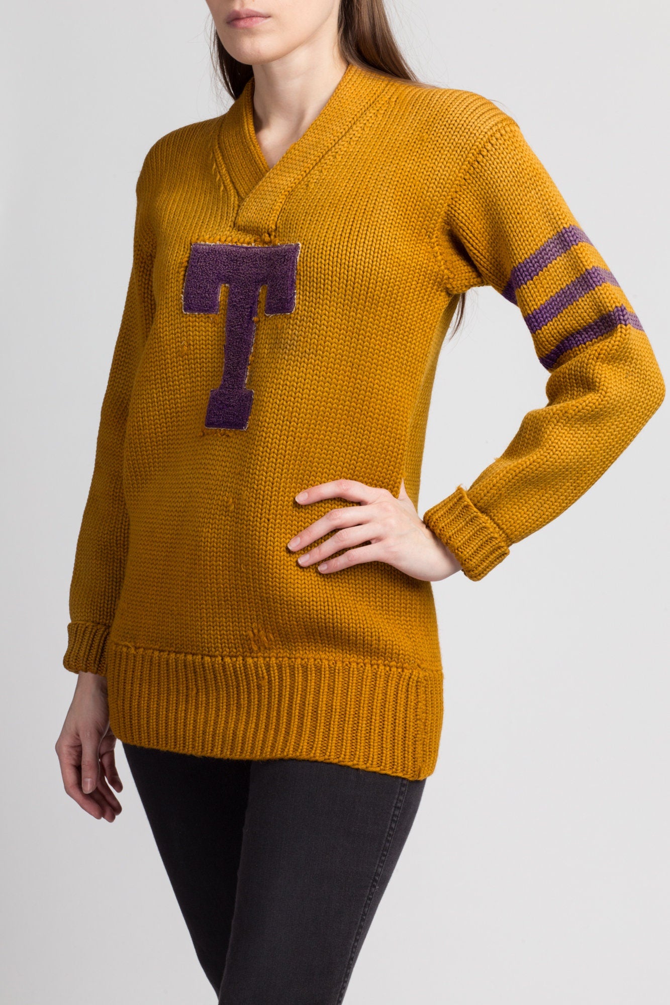 1930s Yellow Collegiate Varsity Sweater - Men's XS 