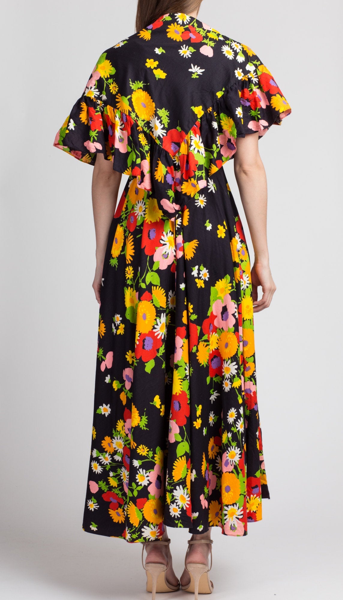 70s Floral Maxi Dress & Shawl - Extra Small