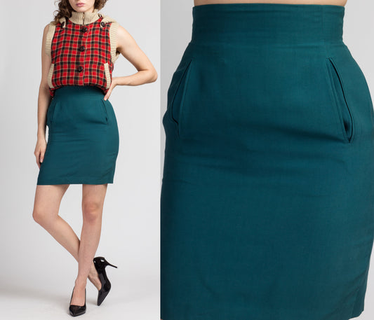 90s Jade Green Silk Mini Skirt - Small