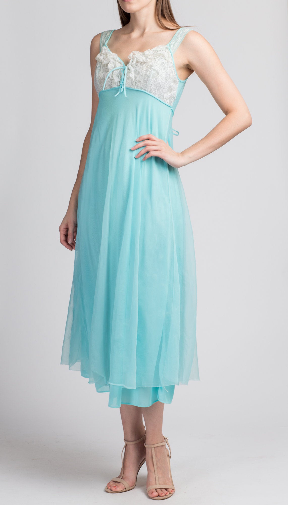 70s Blue Peignoir Nightgown - Small to Medium