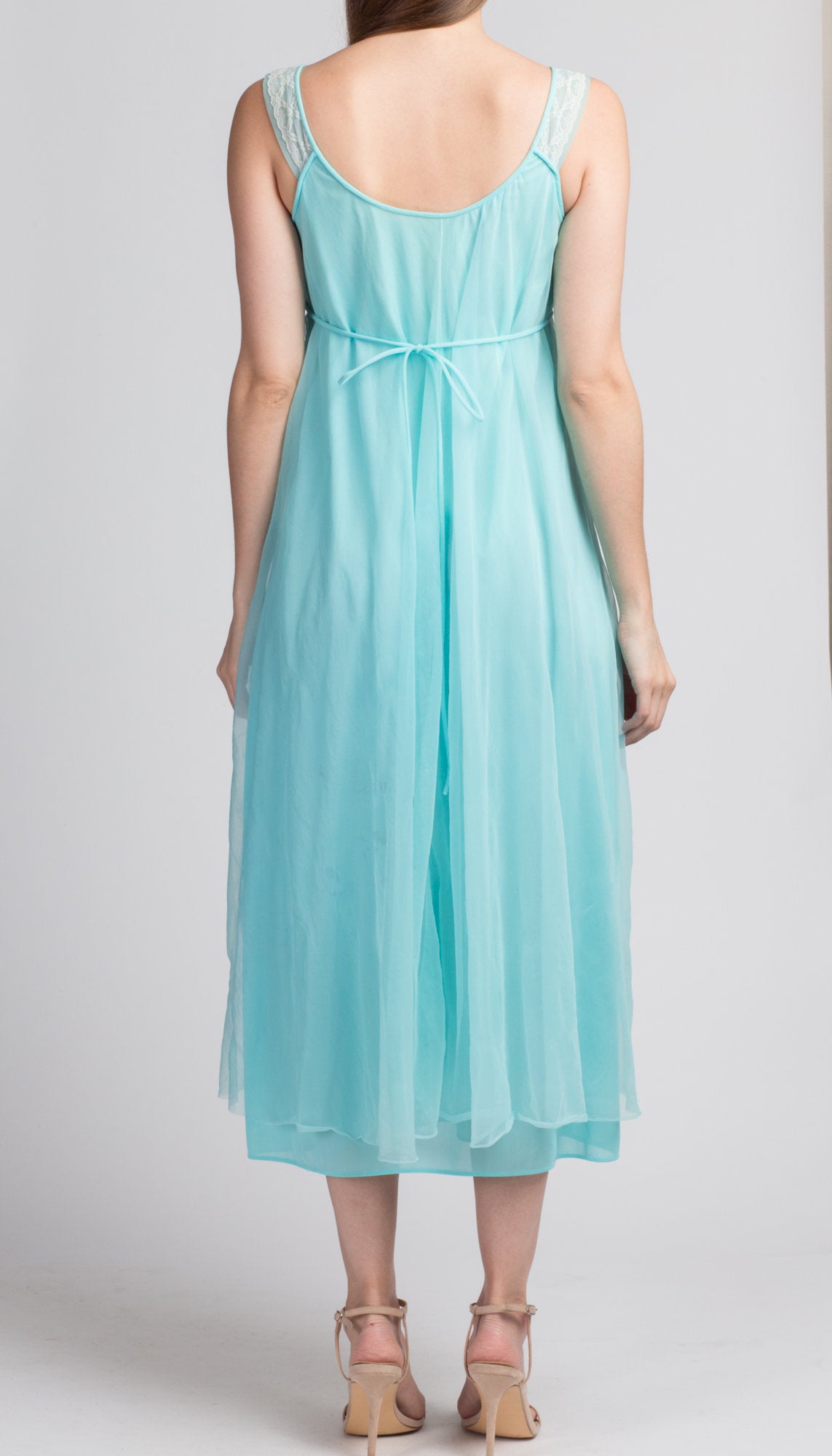 70s Blue Peignoir Nightgown - Small to Medium