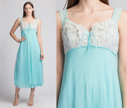 70s Blue Peignoir Nightgown - Small to Medium