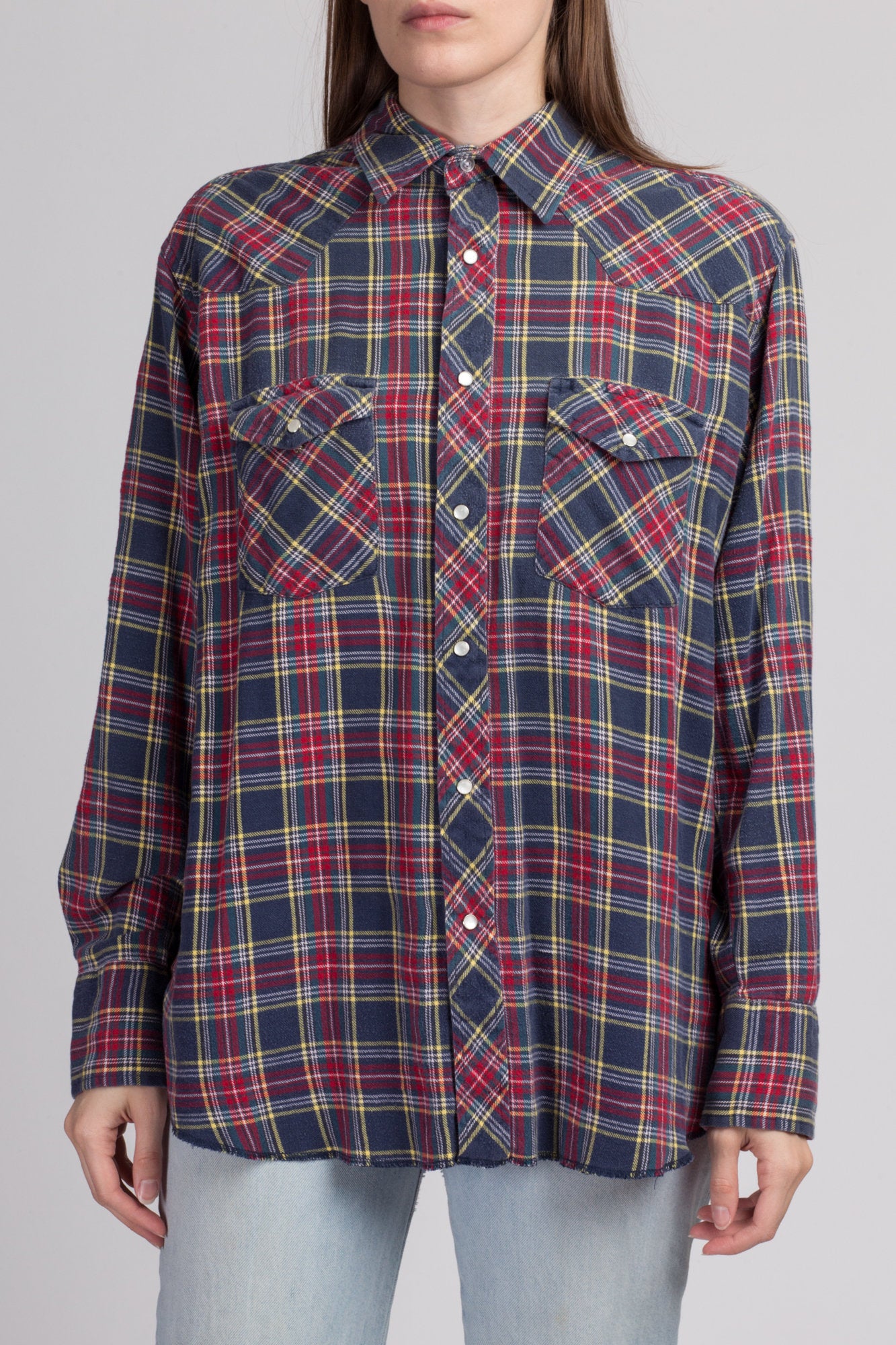 80s Plaid Cotton Flannel Shirt - Men's Large
