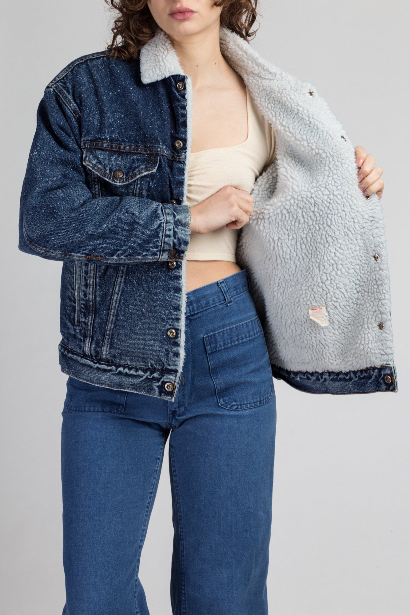 Vintage Levis Shearling Denim Jacket - Men&#39;s Medium | 80s Jean Jacket Sherpa Grunge Trucker Coat