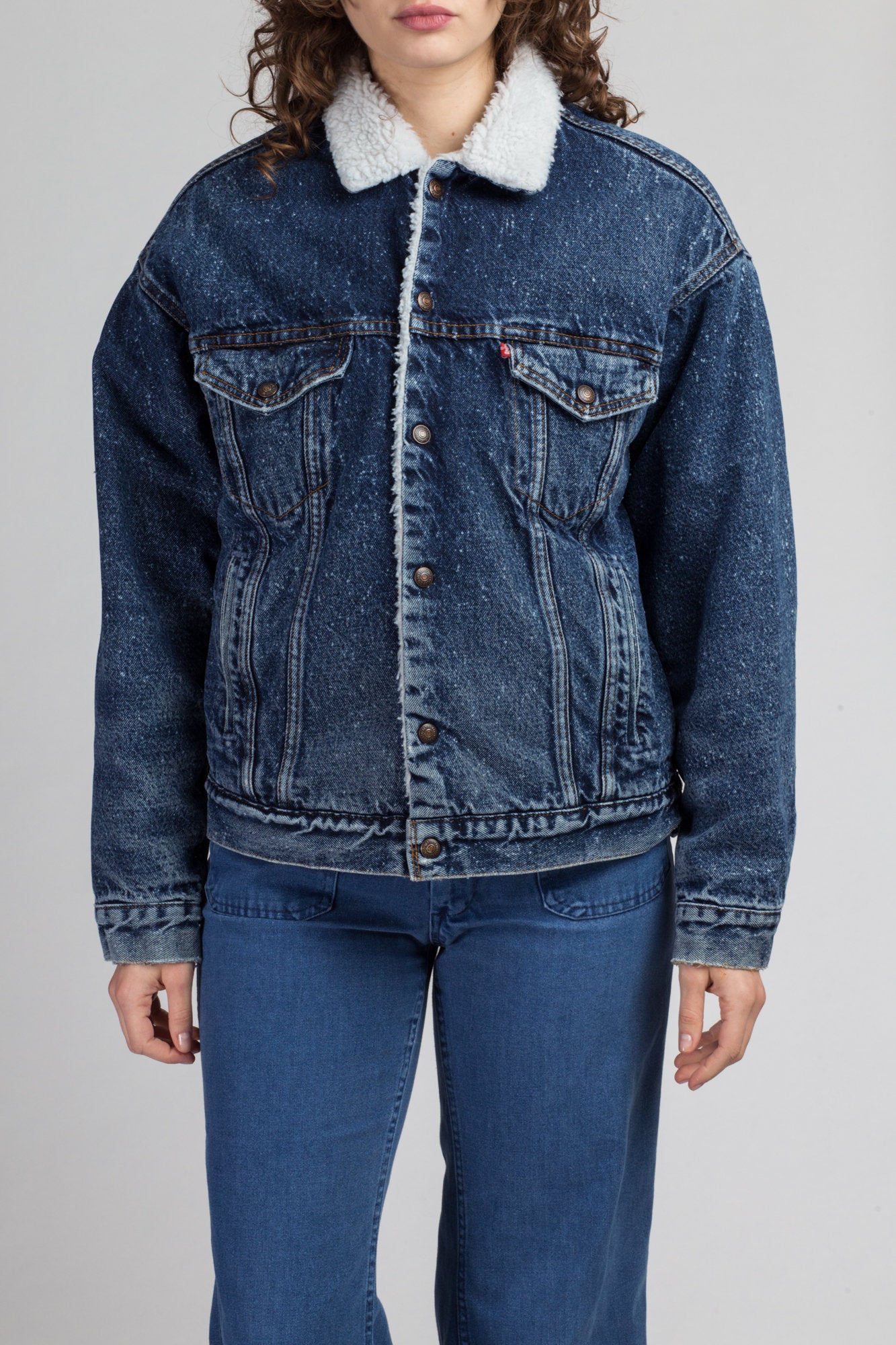 Vintage Levis Shearling Denim Jacket - Men&#39;s Medium | 80s Jean Jacket Sherpa Grunge Trucker Coat