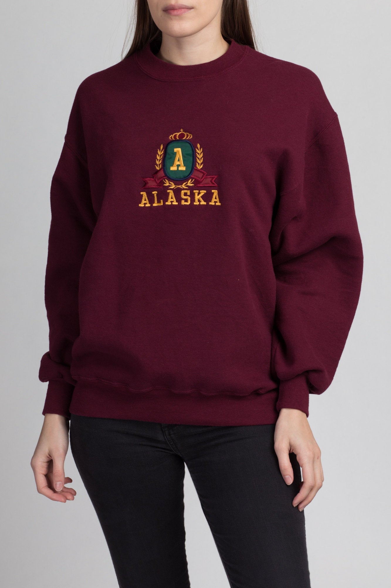 90s Alaska Sweatshirt - Men&#39;s Medium, Women&#39;s Large | Vintage Maroon Tourist Pullover
