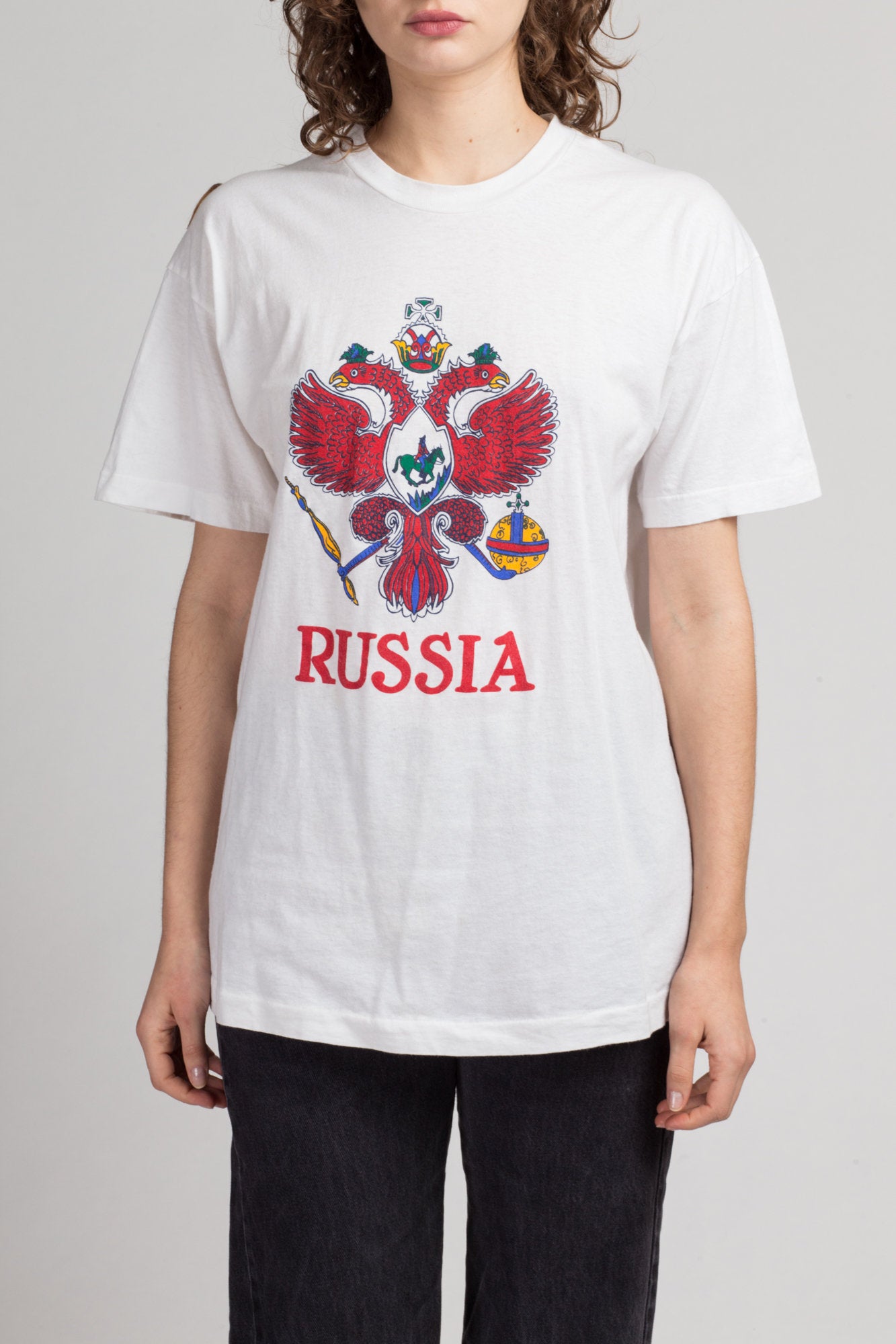 Vintage Russia T Shirt - Large | 80s 90s Unisex Russian Coat of Arms Graphic Tourist Travel Tee