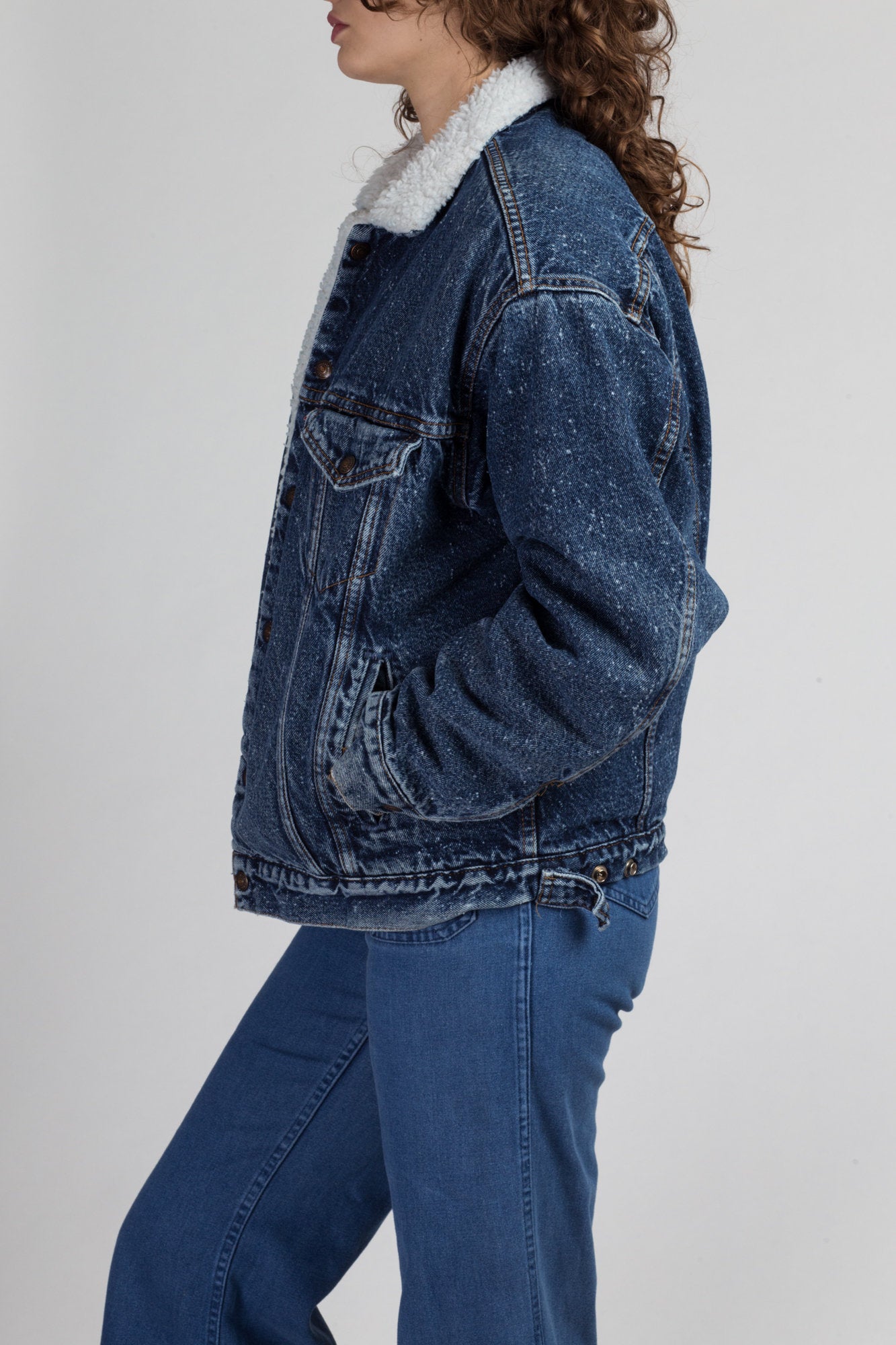 Vintage Levis Shearling Denim Jacket - Men&#39;s Medium | 80s Jean Jacket Sherpa Grunge Trucker Coat