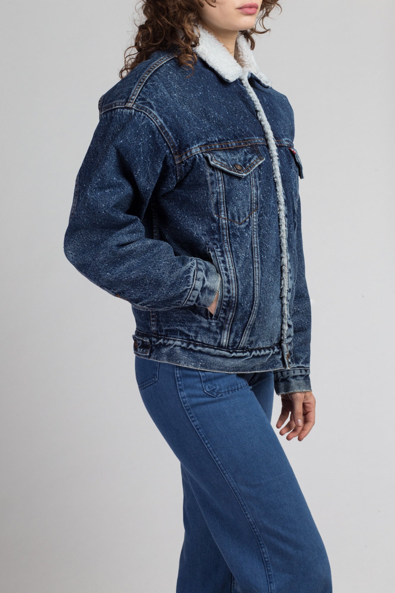 Vintage Levis Shearling Denim Jacket - Men&#39;s Medium | 80s Jean Jacket Sherpa Grunge Trucker Coat