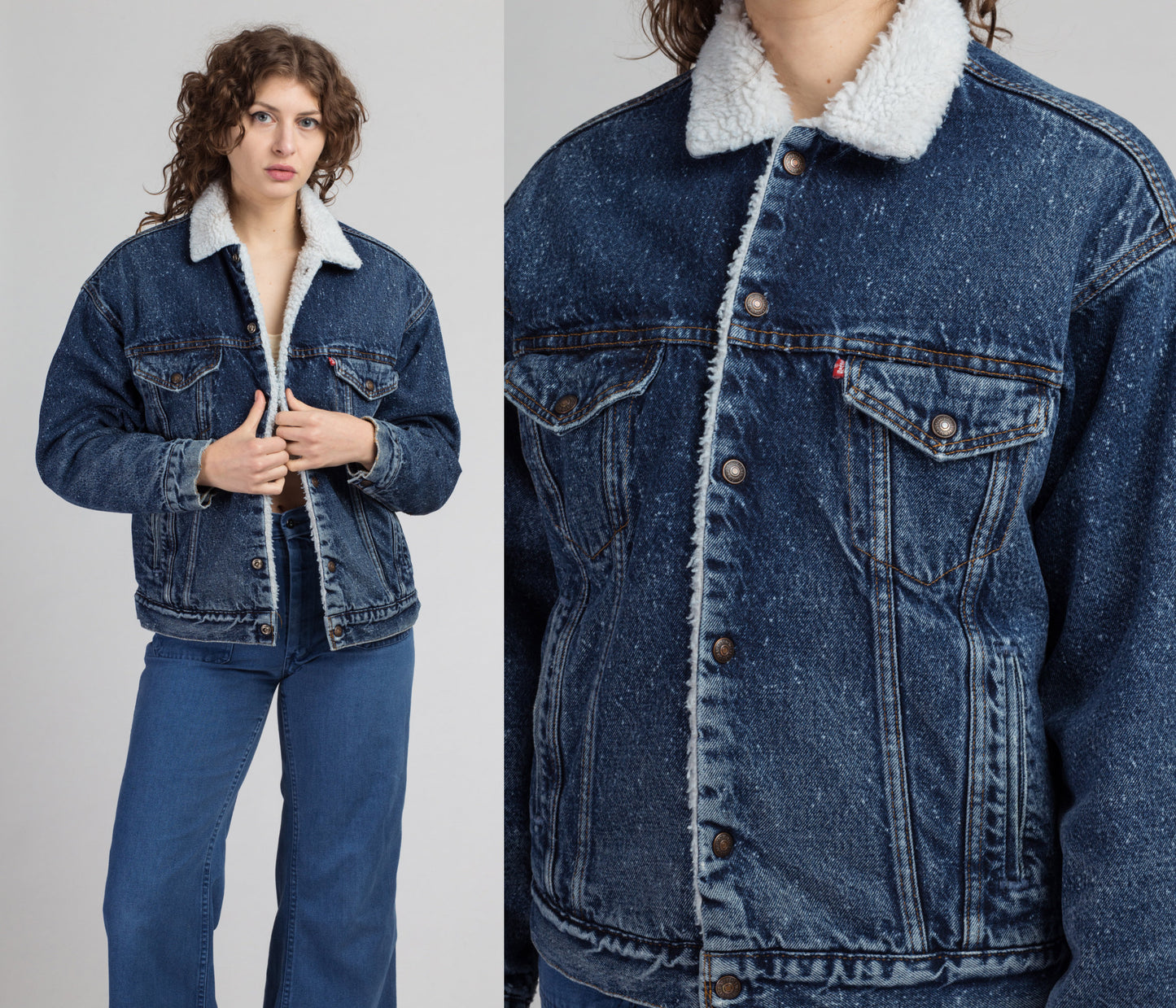Vintage Levis Shearling Denim Jacket - Men&#39;s Medium | 80s Jean Jacket Sherpa Grunge Trucker Coat