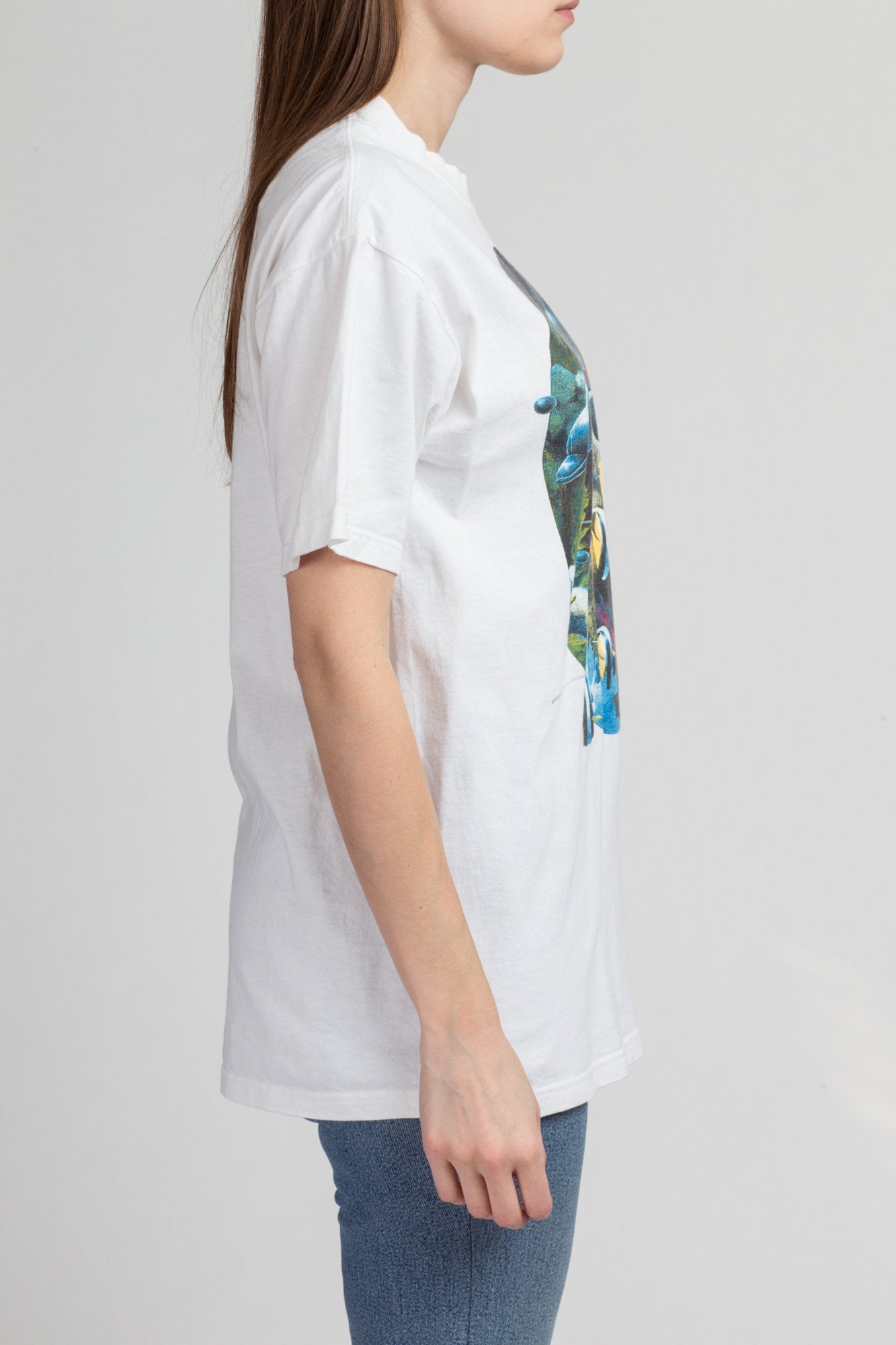 90s Dolphin Graphic Tee - Medium to Large | Vintage White Cotton Fish T Shirt