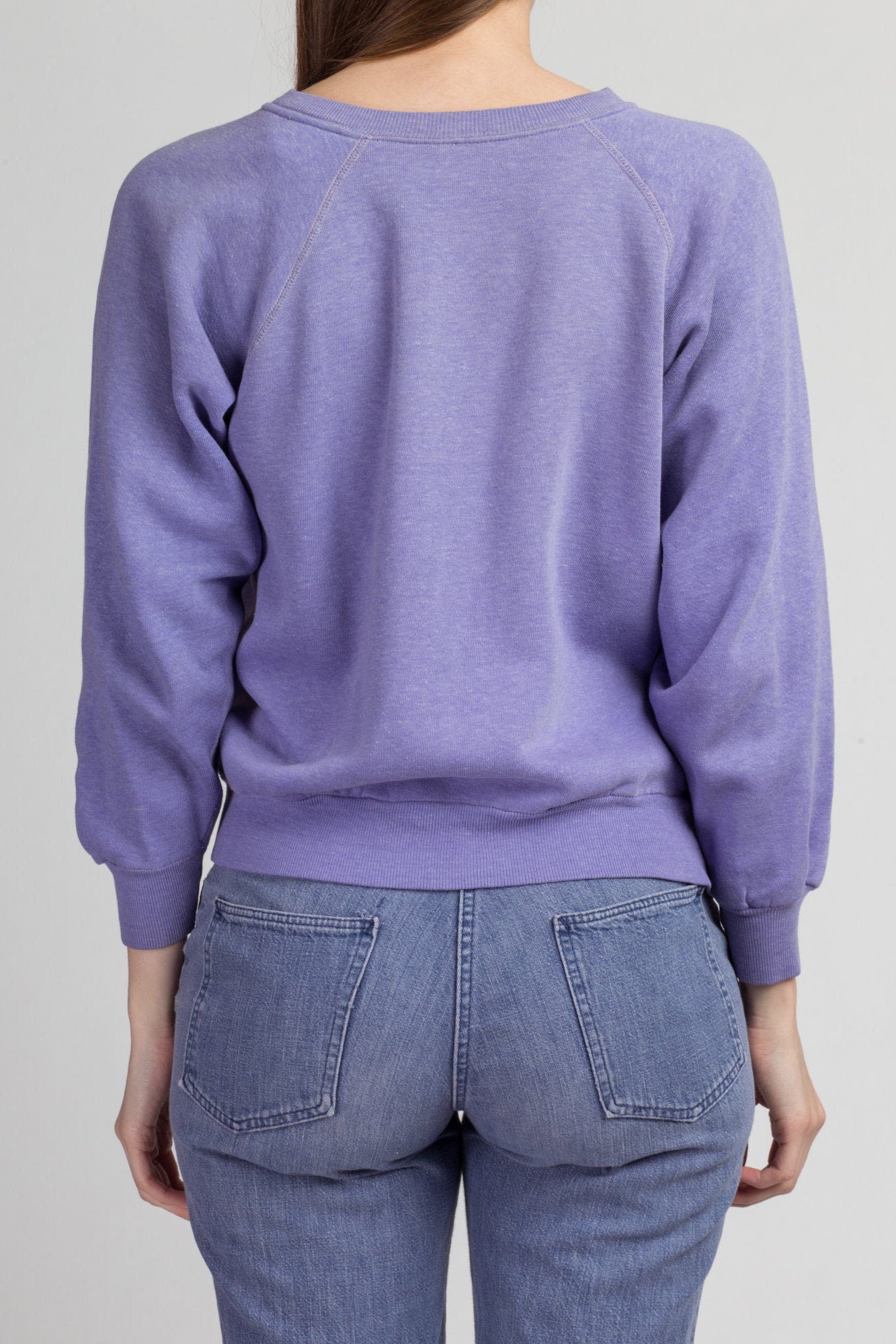 80s Bunny Cross Stitch Sweatshirt - Small | Vintage Purple Rabbit Graphic Crewneck Animal Pullover