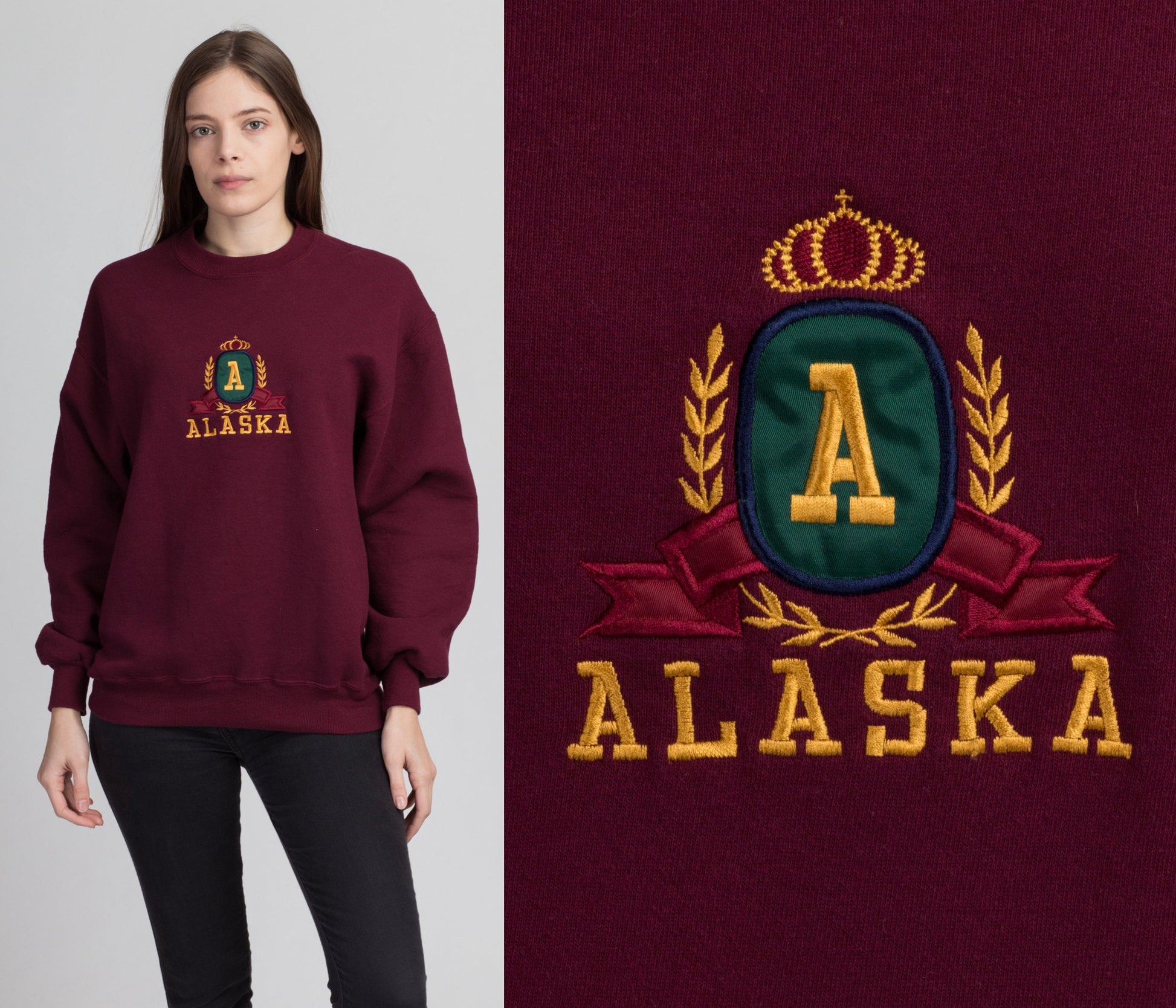 90s Alaska Sweatshirt - Men&#39;s Medium, Women&#39;s Large | Vintage Maroon Tourist Pullover