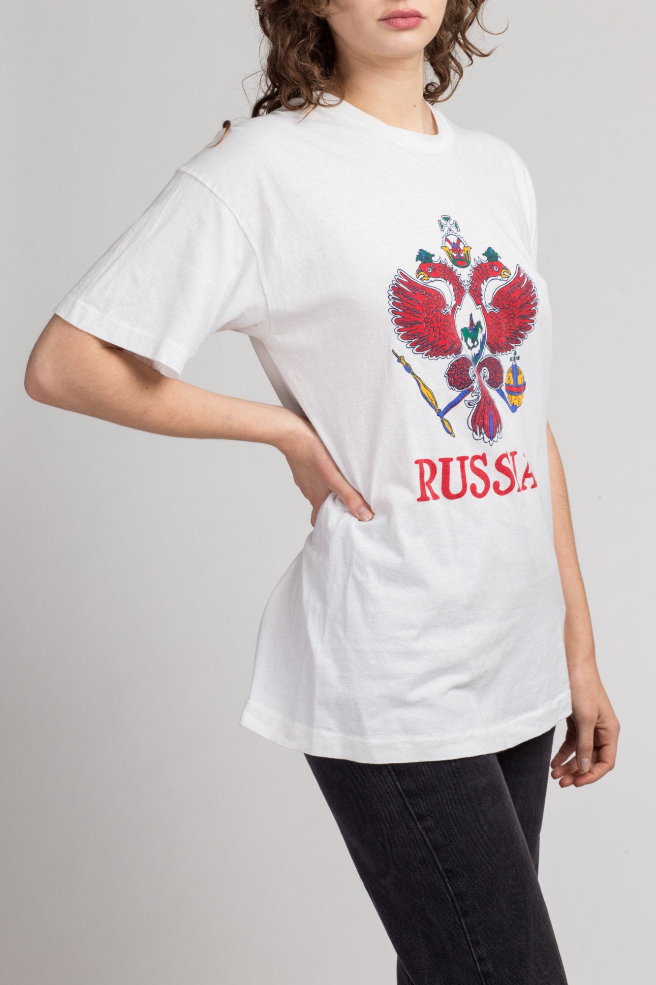 Vintage Russia T Shirt - Large | 80s 90s Unisex Russian Coat of Arms Graphic Tourist Travel Tee