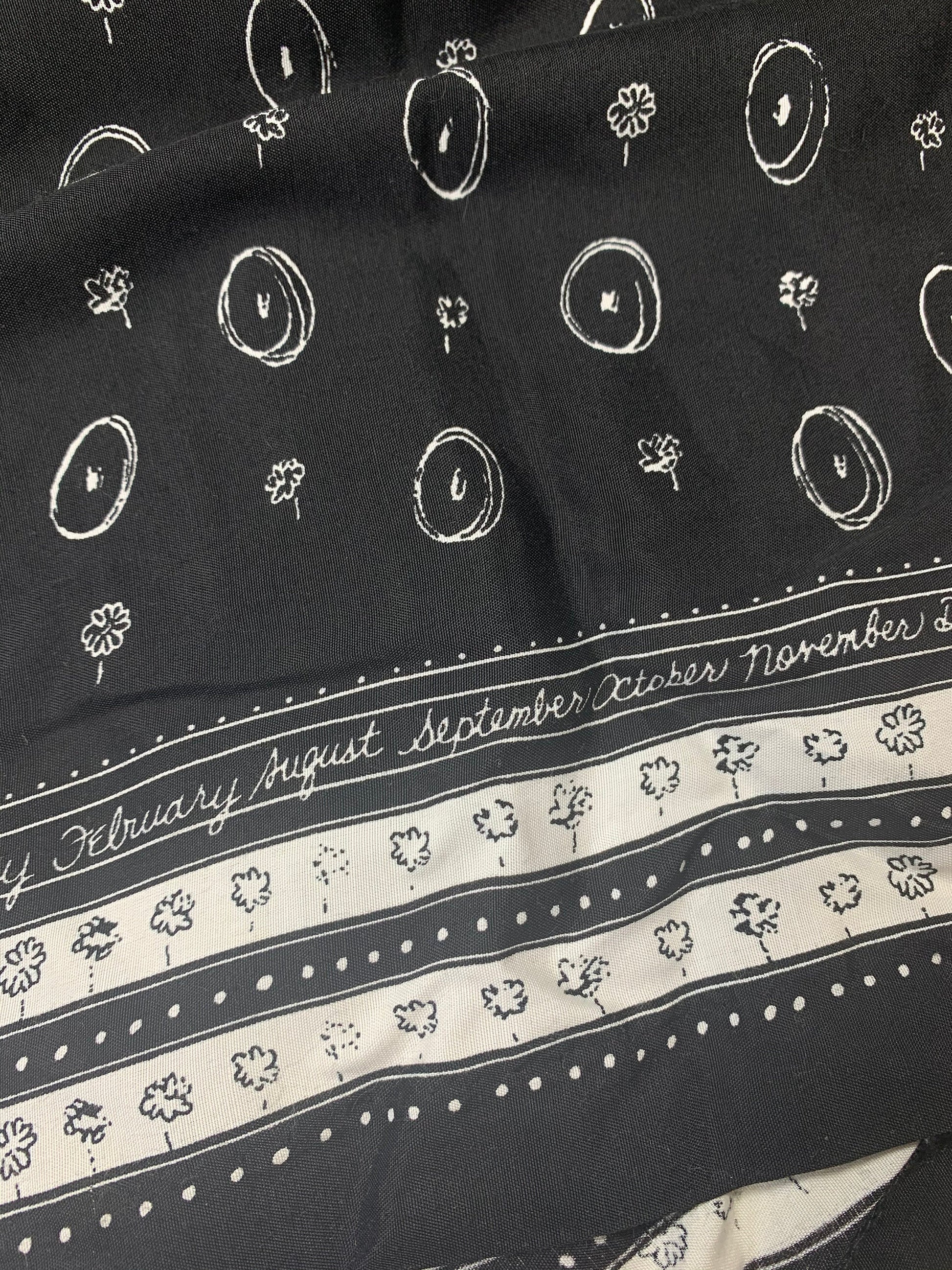 80s Black & White Floral Calendar Print Midi Dress - Medium | Vintage Circle Pattern Pleated Short Sleeve Grunge Dress