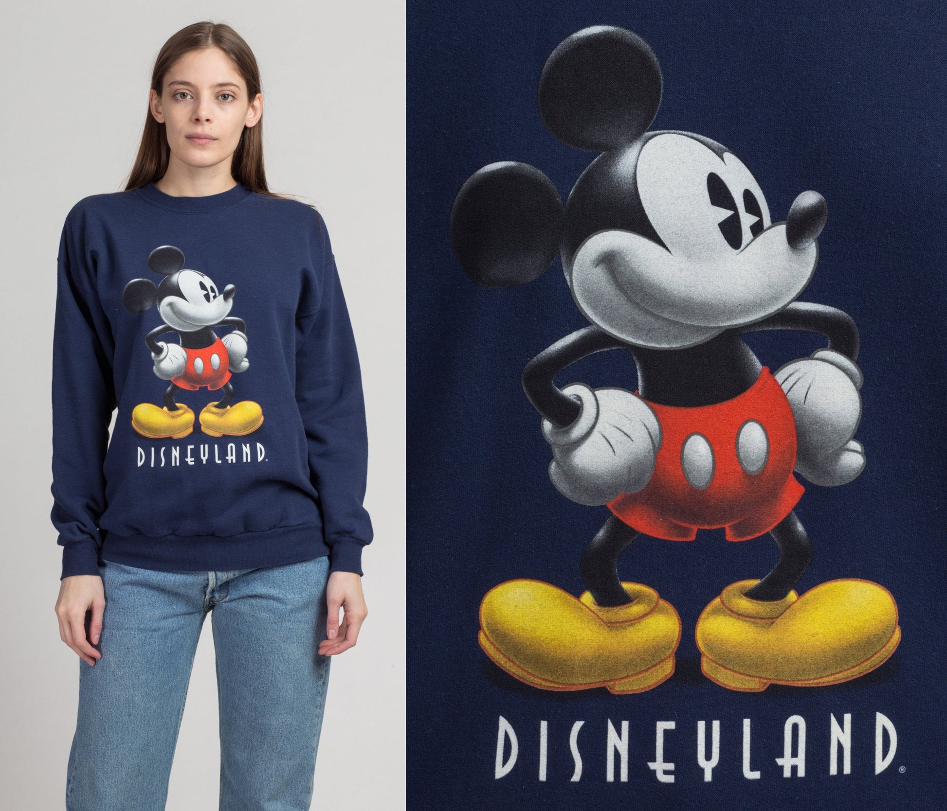 90s Mickey Mouse Disneyland Sweatshirt - Medium | Vintage Navy Blue Long Sleeve Disney Cartoon Pullover