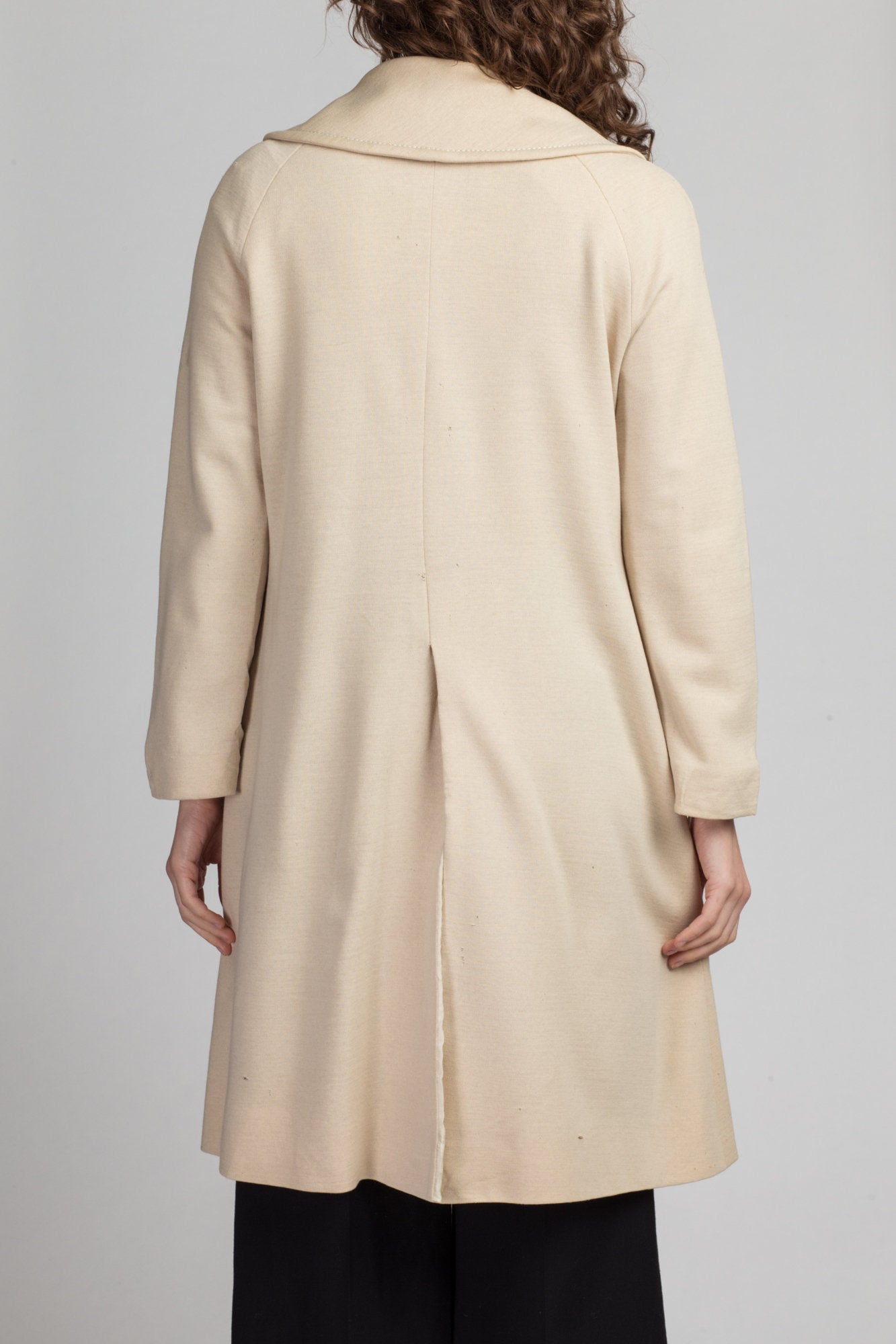 1950s Scherrer Ivory Wool Notched Collar Coat - Medium | Vintage 50s Button Up Embroidered Long Winter Jacket