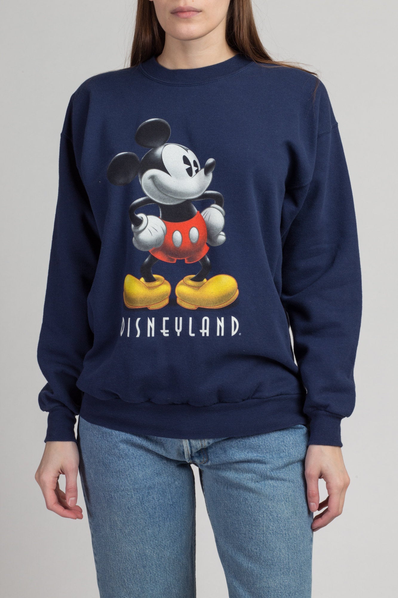 90s Mickey Mouse Disneyland Sweatshirt - Medium | Vintage Navy Blue Long Sleeve Disney Cartoon Pullover